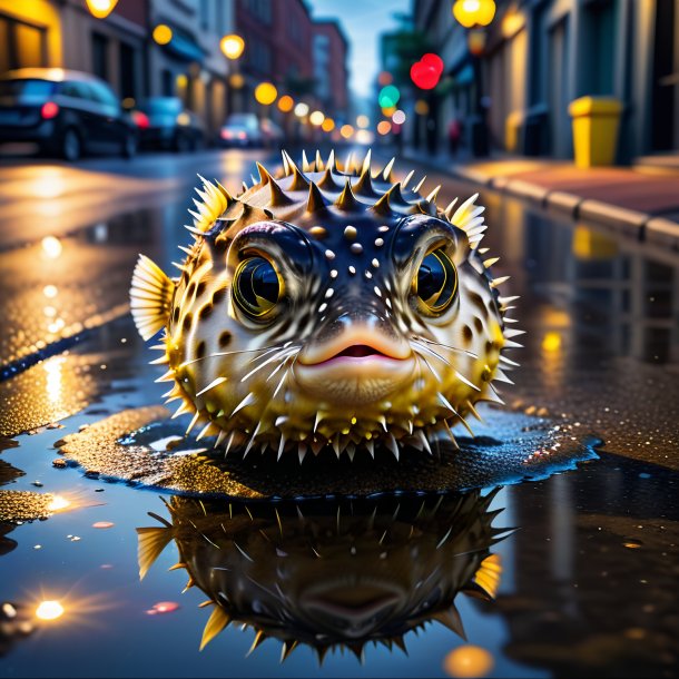 Pic d'un poisson soufflé dans une chaussure dans la flaque