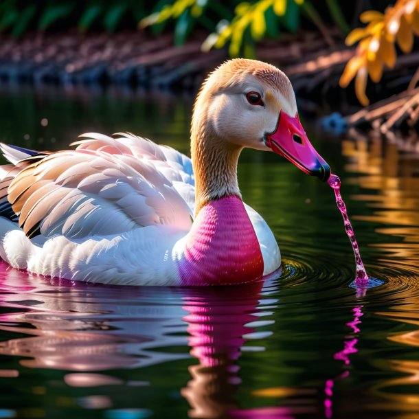 Image of a pink drinking goose