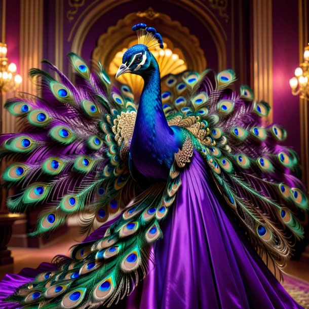 De um pavão em um vestido roxo