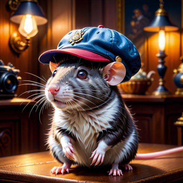 Picture of a rat in a cap in the house