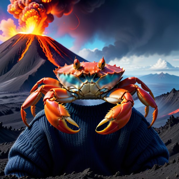 Image of a crab in a sweater in the volcano