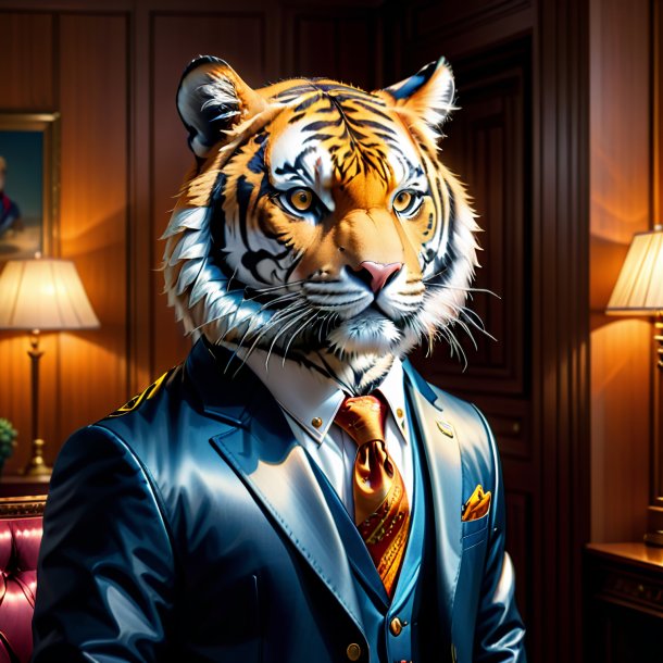 Illustration of a tiger in a jacket in the house