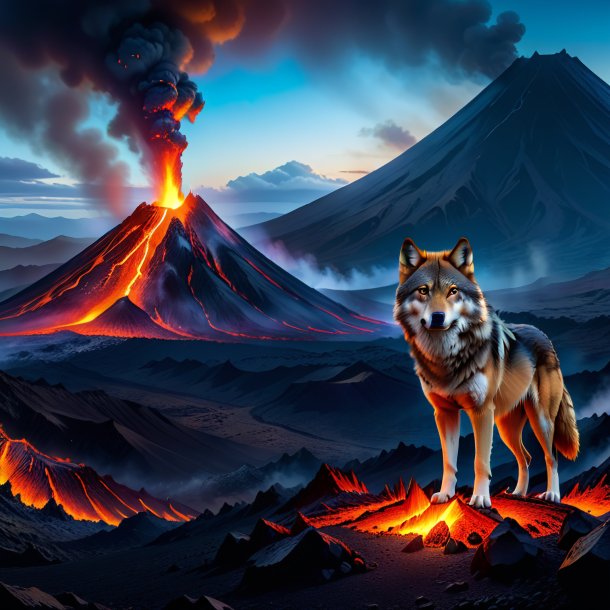 Picture of a waiting of a wolf in the volcano