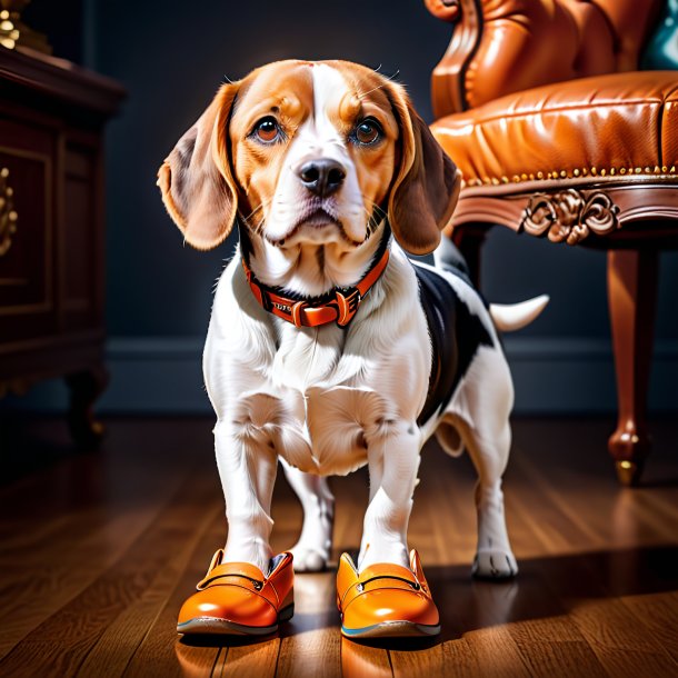 Imagem de um beagle em um sapatos laranja