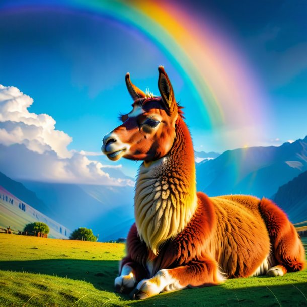 Pic of a sleeping of a llama on the rainbow