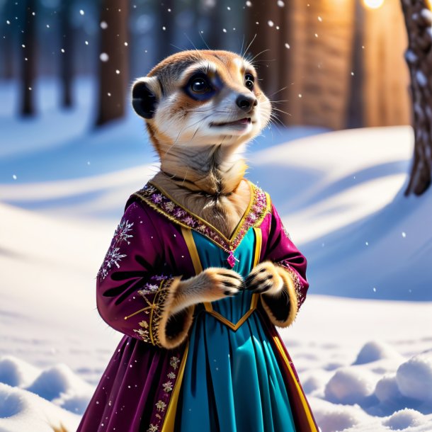 Image of a meerkat in a dress in the snow