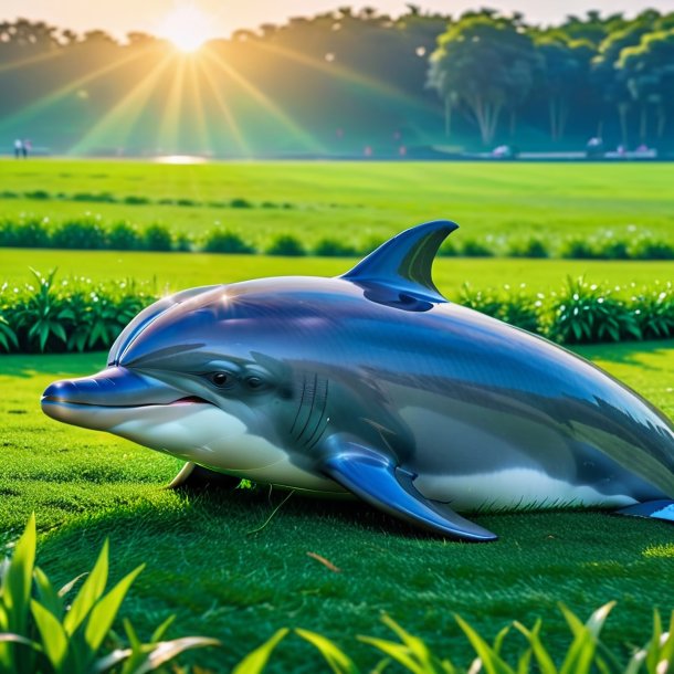 Picture of a resting of a dolphin on the field