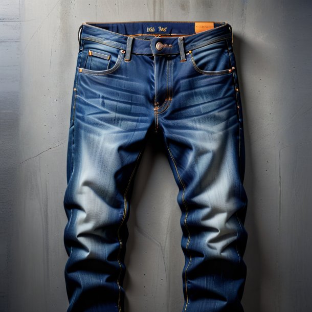 Photo of a navy blue jeans from concrete