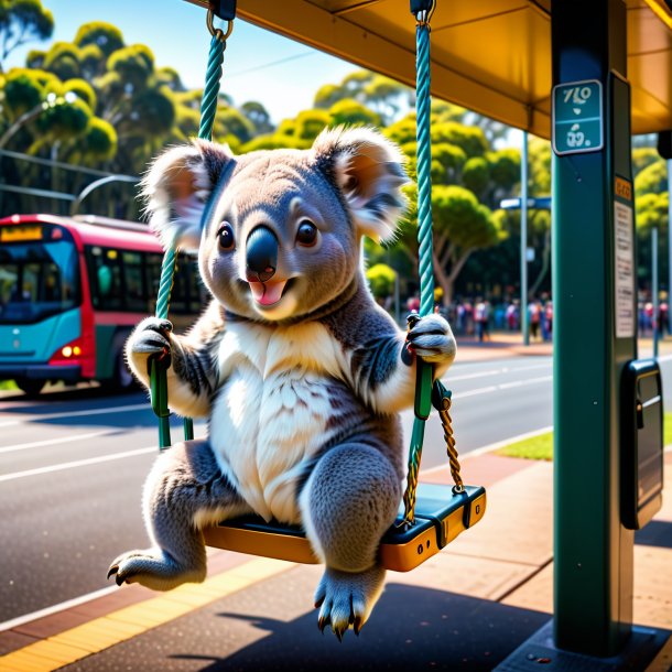 Image of a swinging on a swing of a koala on the bus stop