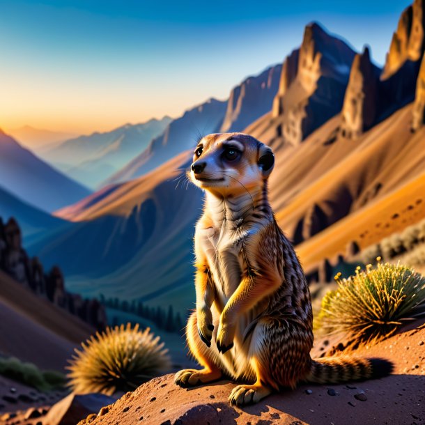 Image of a waiting of a meerkat in the mountains