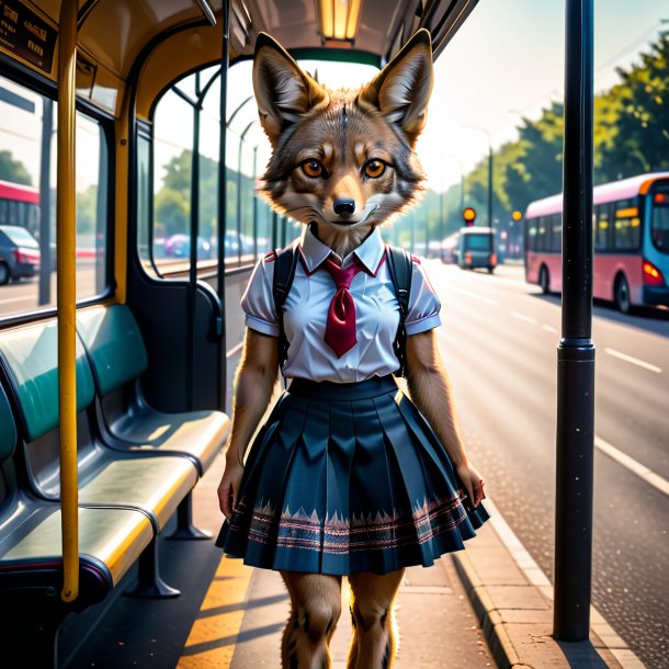 Image of a jackal in a skirt on the bus stop