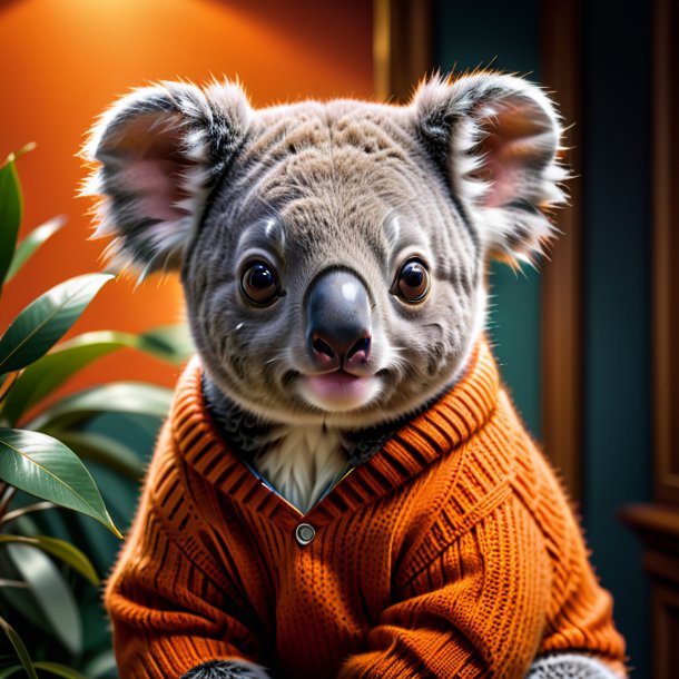 Imagen de un koala en un suéter naranja