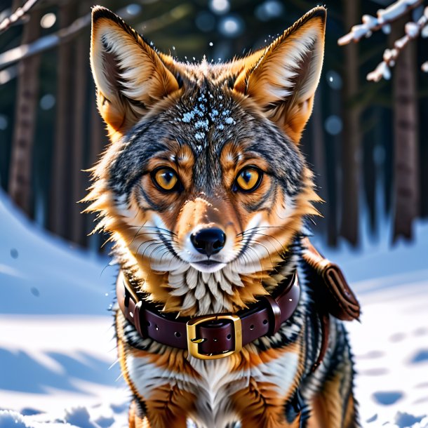 Photo of a jackal in a belt in the snow