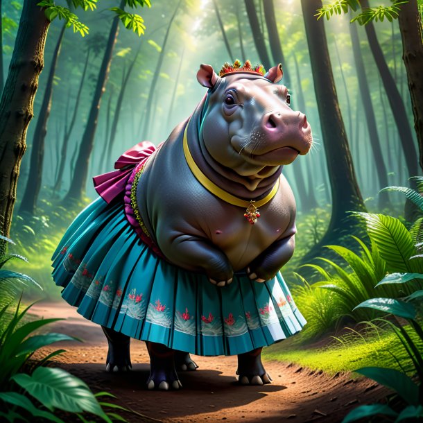 Image of a hippopotamus in a skirt in the forest