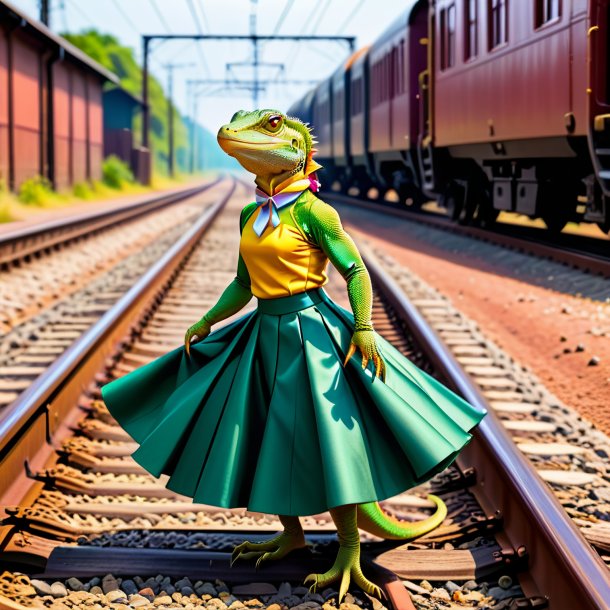 Foto de un lagarto en una falda en las vías del tren