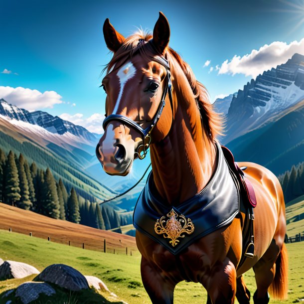 Image of a horse in a gloves in the mountains