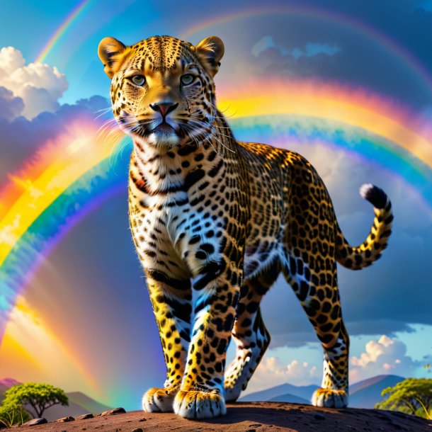 Imagen de un leopardo en un pantalón en el arco iris