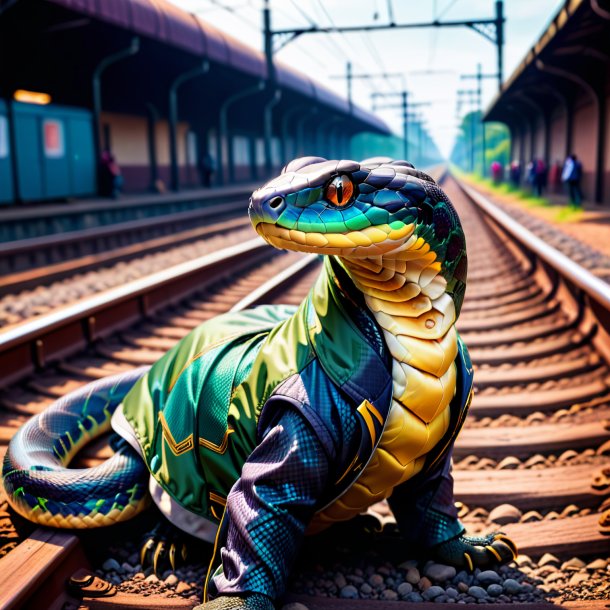 Foto de la serpiente en la chaqueta en las vías del tren