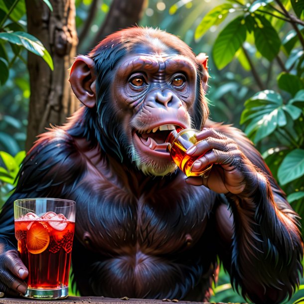 Foto de um chimpanzé bebendo vermelho