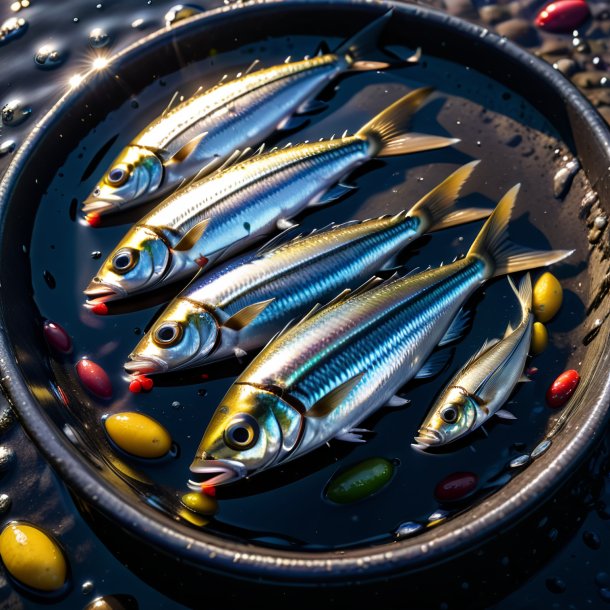 Image of a sardines in a gloves in the puddle