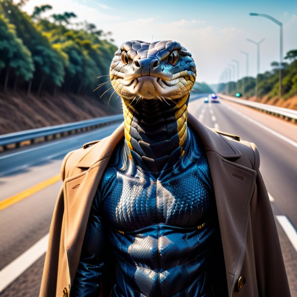 Photo of a king cobra in a coat on the highway