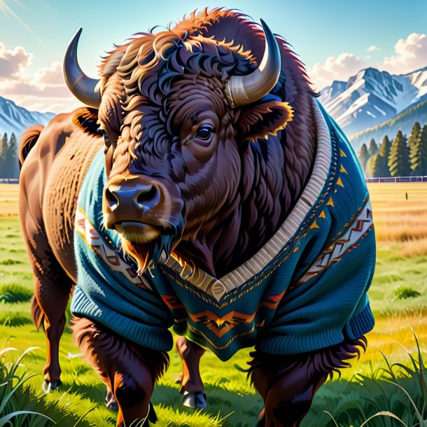 Illustration d'un bison dans un pull sur le terrain