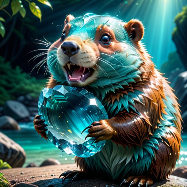 Image of a aquamarine crying beaver