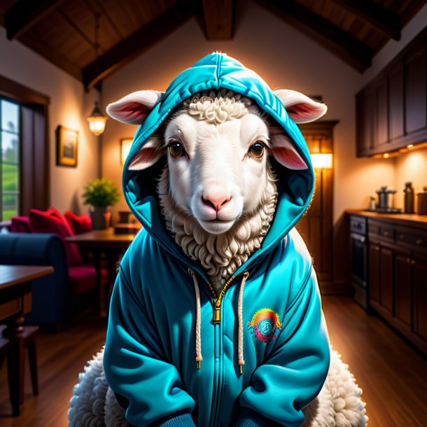 Drawing of a sheep in a hoodie in the house