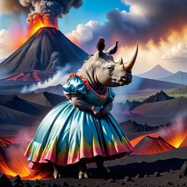 Picture of a rhinoceros in a dress in the volcano