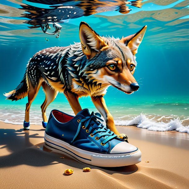 Image of a jackal in a shoes in the sea