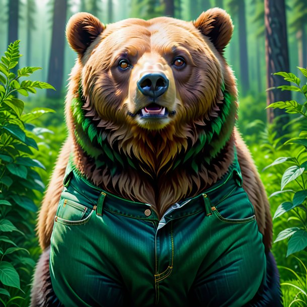 Picture of a bear in a green jeans