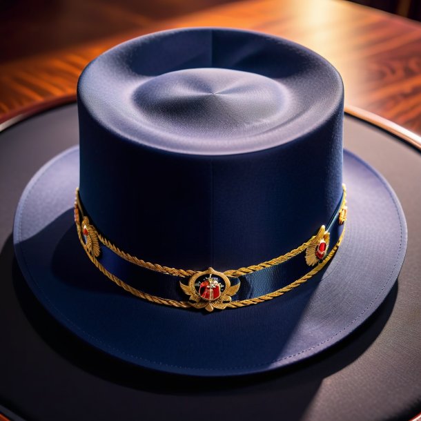 Picture of a navy blue hat from paper