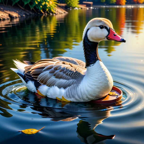 Photo d'une oie dans une chaussure dans l'eau