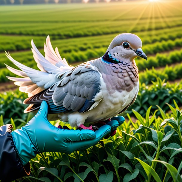 Photo d'une colombe dans des gants sur le terrain