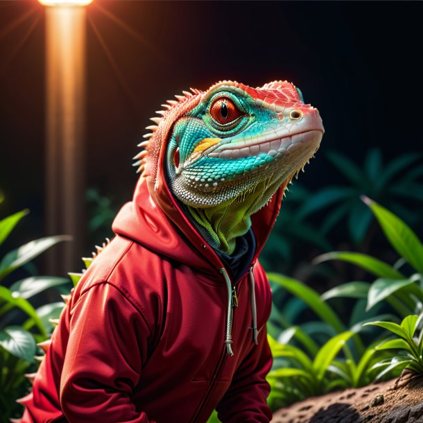 Pic of a lizard in a red hoodie