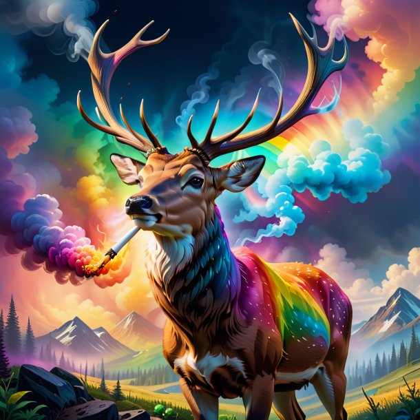 Picture of a smoking of a deer on the rainbow