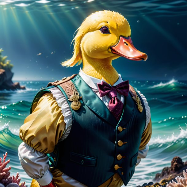 Drawing of a duck in a vest in the sea