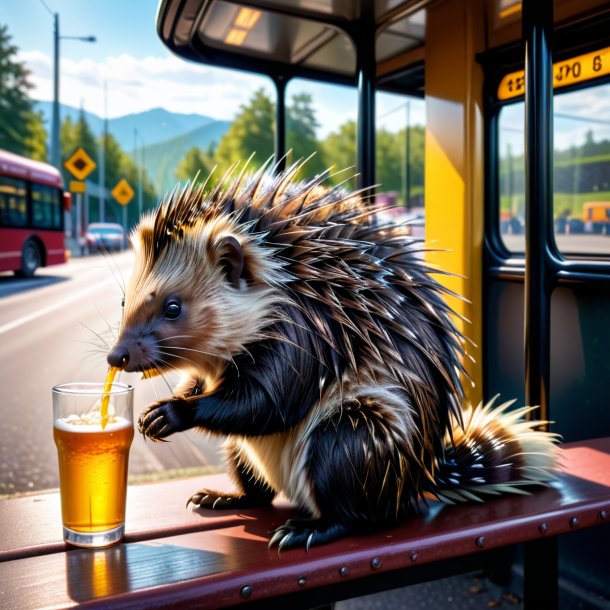 Picture of a drinking of a porcupine on the bus stop