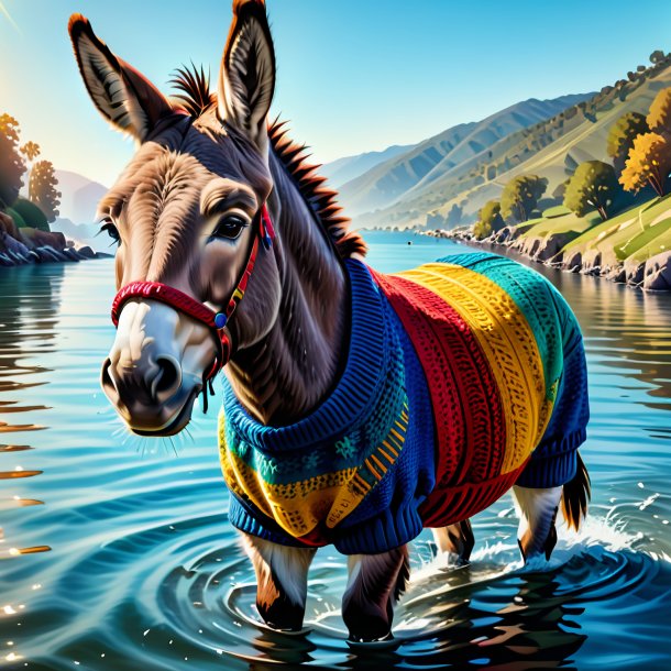 Illustration of a donkey in a sweater in the water