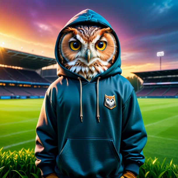 Photo of a owl in a hoodie on the field