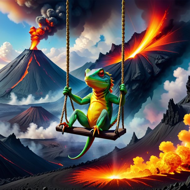 Image of a swinging on a swing of a lizard in the volcano