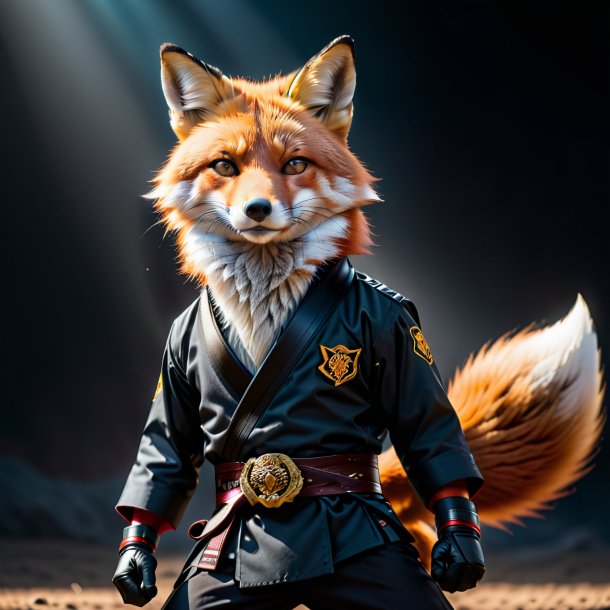 Photo of a fox in a black belt