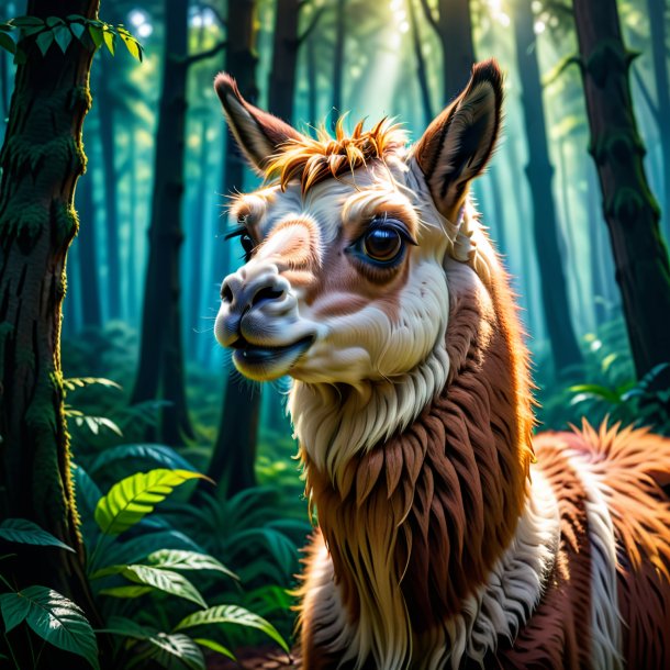 Photo of a crying of a llama in the forest