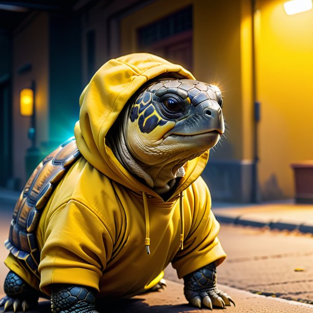 Image of a tortoise in a yellow hoodie