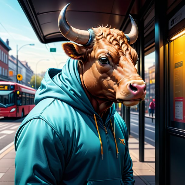 Drawing of a bull in a hoodie on the bus stop