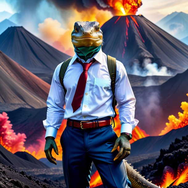 Photo of a monitor lizard in a trousers in the volcano