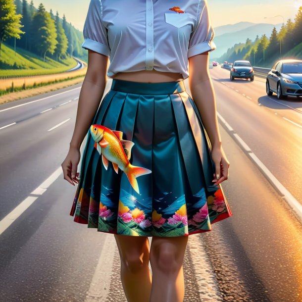 Drawing of a carp in a skirt on the highway