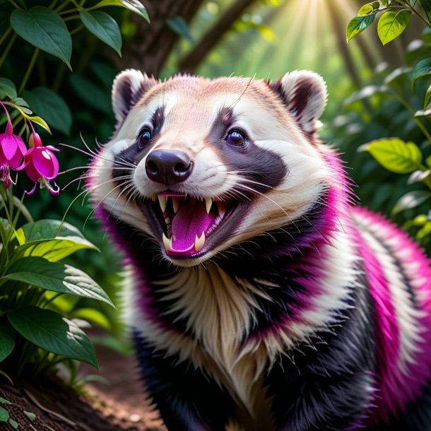 Pic d'un blaireau souriant fuchsia