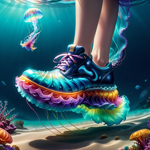 Drawing of a jellyfish in a shoes in the sea