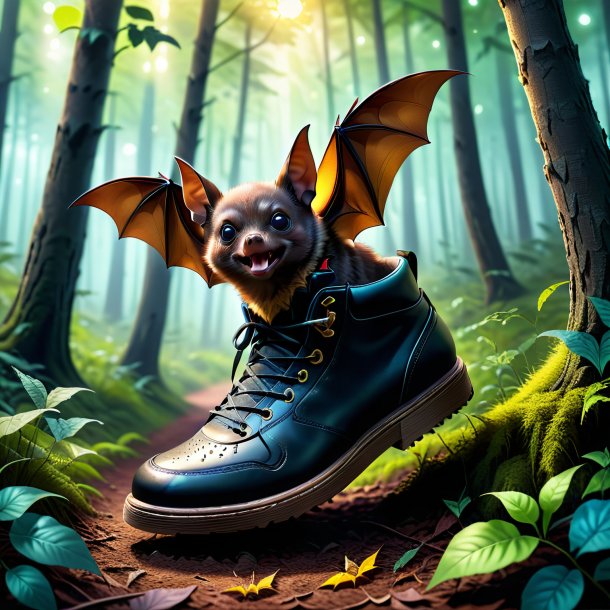 Illustration of a bat in a shoes in the forest